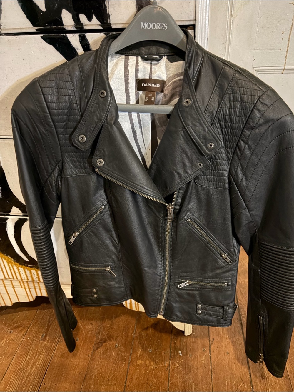 Danier Black Quilted Leather Moto Jacket